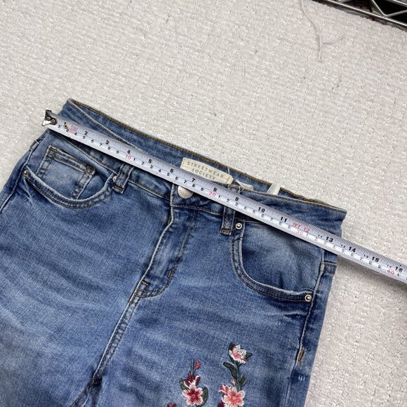 Streetwear Society Skinny High Rise Floral Embroidery Jeans Wom Sz 5 Blue Denim - Picture 8 of 12